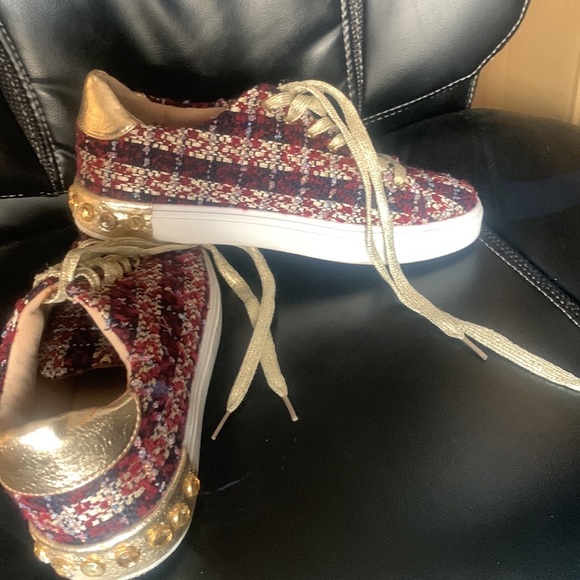 Moow size 37 European, excellent condition, Fabric plaid canvas and gold… - Picture 7 of 9